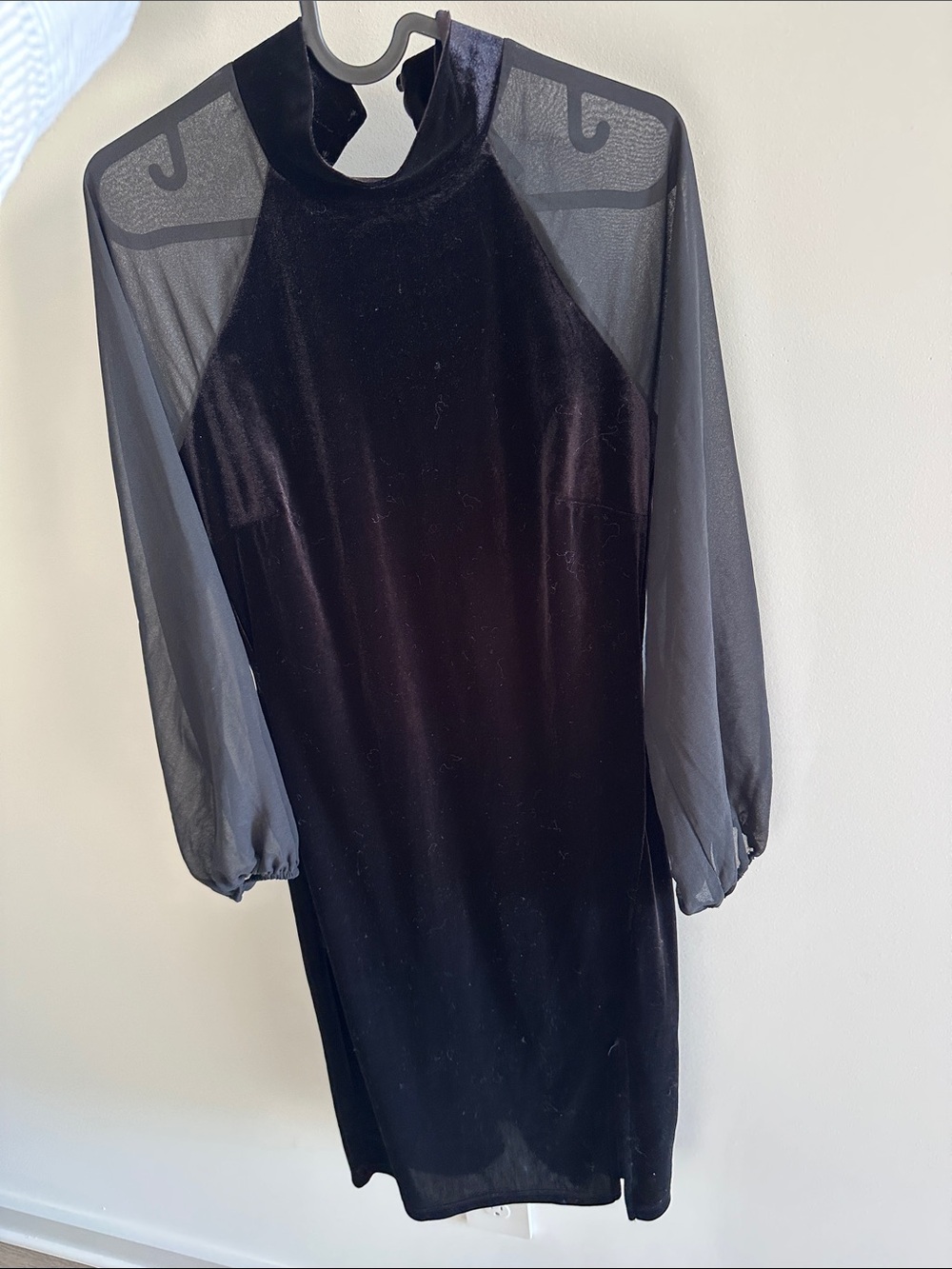 AlexaB Nites Black Long-Mesh-Sleeve Velvet Midi Dress / Sz6/Small - Picture 8 of 12